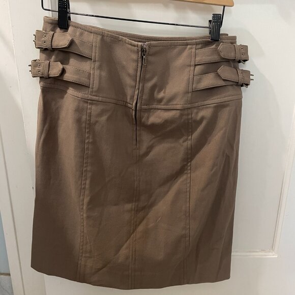 Etcetera Brown Buckle Accent Straight Skirt Cotton Blend Size 8 - Picture 3 of 6